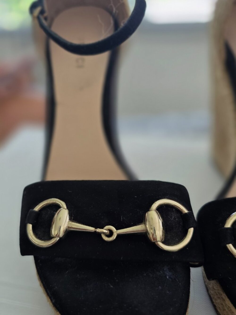 Gucci Horsebit Black Suede Espadrille Wedge Sandals - Size 7US - Picture 3 of 8